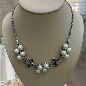 Brighton Silver and Pearl Floral Necklace